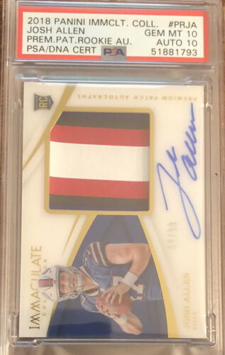 2018 Panini Immclt Coll Josh Allen Prem Pat Rookie Au #PRJA PSA 10 Card & Auto