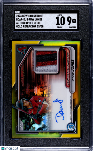 2024 Bowman Chrome Druw Jones #BCAR-DJ Autograph Rel. Gold Refractor SGC 9 Auto 10