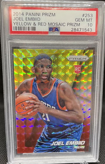 2014 Panini Prizm Joel Embiid Yellow and Red Mosaic - PSA 10 Gem Mint