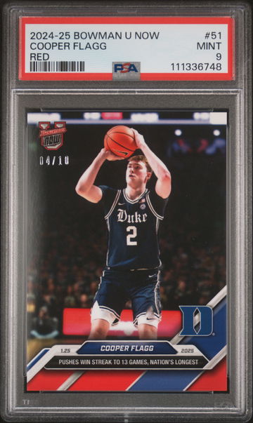 2024-25 BOWMAN U NOW  COOPER FLAGG #/10 RED #51 RC ROOKIE PSA 9