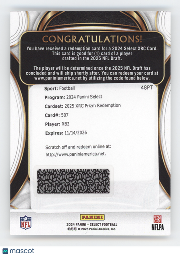 2024 Panini Select 2025 XRC Prizm Redemption RB2 #507