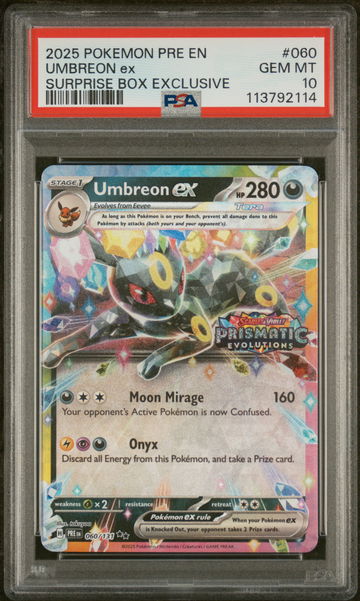 2025 Pokemon Scarlet and Violet Prismatic Evolutions Surprise Box Exclusive Umbreon Ex #60 PSA 10