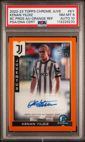 2022-23 BOWMAN CHROME JUVENTUS AUTO KENAN YILDIZ ORANGE #KY PSA 8 AUTO PSA 10
