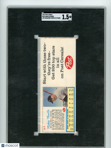 1962 Post Cereal Maris Mantle #5/6 Life Magazine Complete Panel SGC 1.5