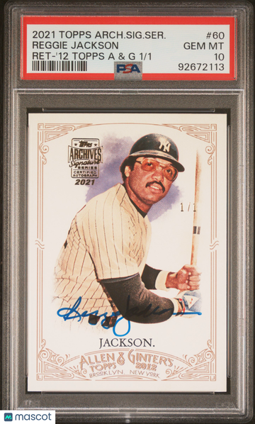 2021 Topps Archives Signature Series Retired Reggie Jackson #60 '12 & /1 PSA 10 Topps