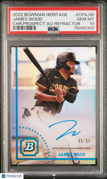 2022 Bowman Heritage Chrome Prospect Autographs James Wood #CPAJW CHR. Pros. Auto Refractor /99 PSA 10