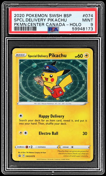 2020 Pokemon Sword And Shield Black Star Promo Special Delivery Pikachu Pokemon Center Canada Holo PSA 9