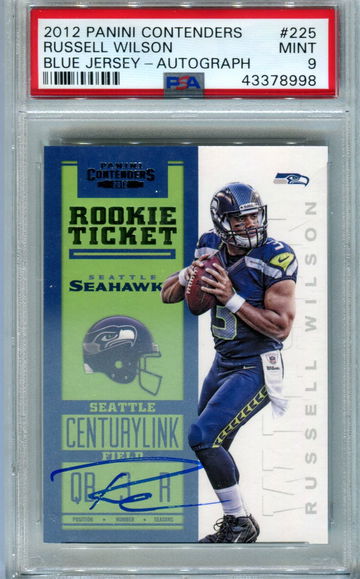 2012 Panini contenders Russell Wilson blue jersey PSA 9