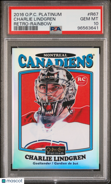 2016-17 O-Pee-Chee Platinum Retro Charlie Lindgren #R67 Rainbow Rookie / PSA 10
