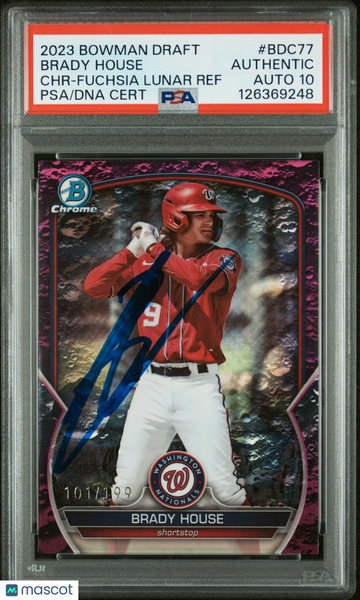 2023 Bowman Draft Brady House #BDC77 CHR Fuchsia Lunar Ref /199 PSA A Auto 10