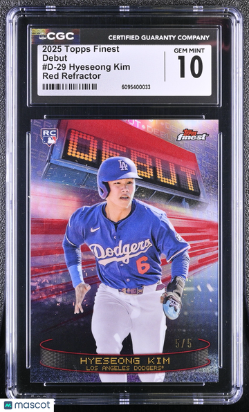 2025 Topps Finest Hyeseong Kim #D-29 Red Refractor /5 Short Print Parallel/Variety Debut CGC 10