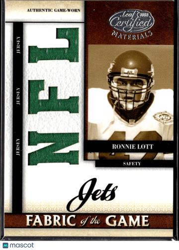 Ronnie Lott 2008 Leaf Certified Materials Fabric of the Game Authentic Game-Worn Jersey /50 New York Jets