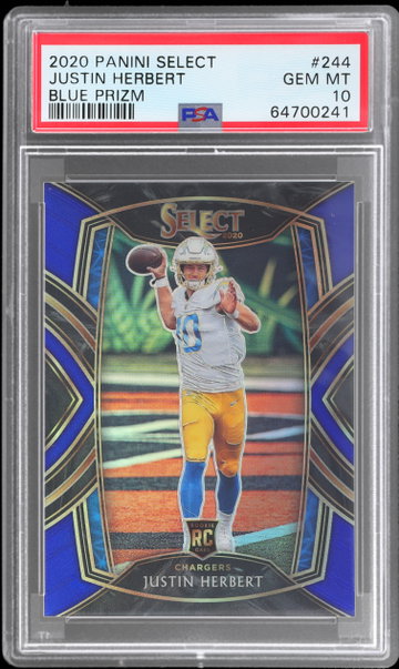2020 Panini Select Justin Herbert Club Level Blue Prizm PSA 10 RC