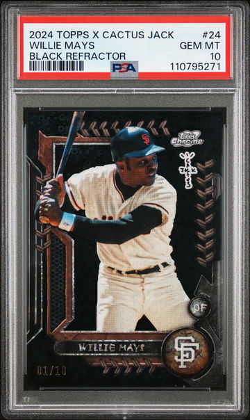 2024 Topps Cosmic Chrome X Cactus Jack Black Refractor Willie Mays #24 /10 PSA 10