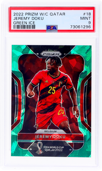 2022 Panini Prizm Green Ice Jérémy Doku #18 PSA 9