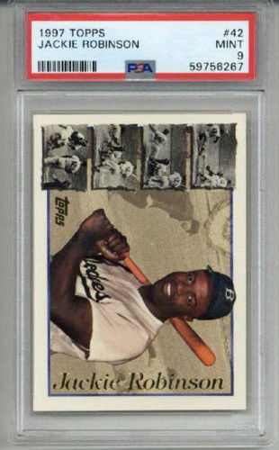 1997 TOPPS #42 JACKIE ROBINSON BASEBALL CARD BROOKLYN DODGERS PSA 9 LOW POP