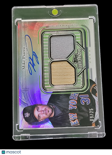 2023 Topps Sterling Sterling Seasons Autographed Relic Card Mike Piazza #SSA-MP /25 Bat Game-Used Memorabilia Jersey Dua