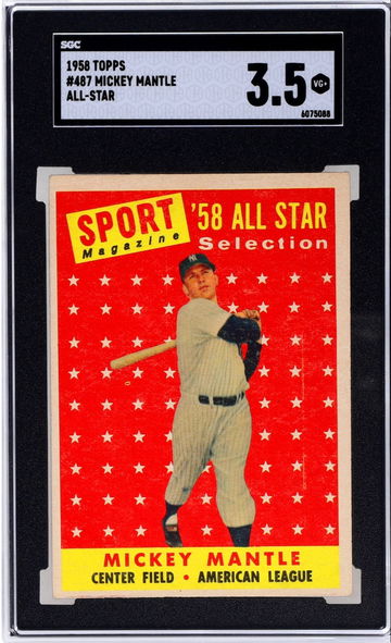 Beautiful 1958 Topps #487 Mickey Mantle All-Star SGC 3.5