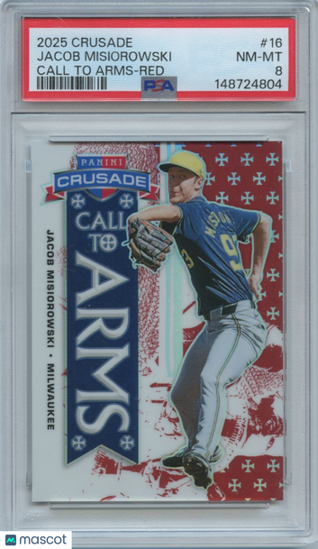 2025 Panini Crusade Call To Arms Jacob Misiorowski #16 Red Rookie PSA 8