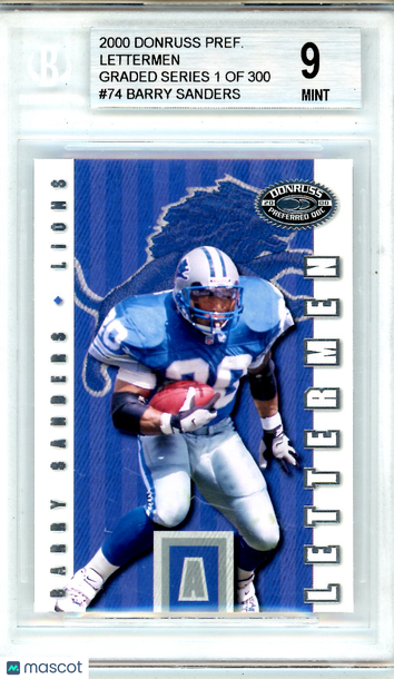 2000 Donruss Preferred Lettermen Graded Barry Sanders #74 /750 BGS 9