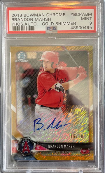 Brandon Marsh 2018 Bowman Chrome Auto Gold Shimmer PSA 9 /50