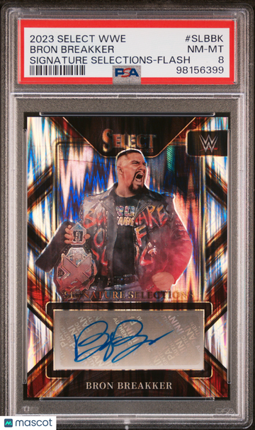 2023 Panini Select WWE Signature Selections Bron Breakker #SLBBK Flash Prizm PSA 8