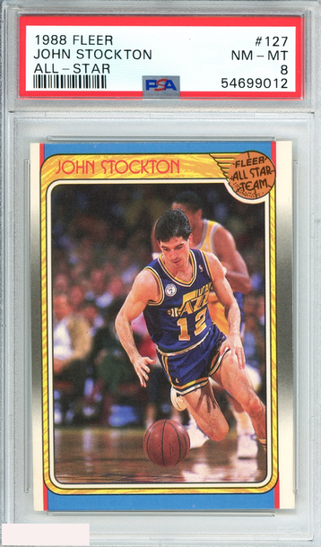 1988 FLEER JOHN STOCKTON #127 ALL-STAR UTAH JAZZ HOF PSA 8 NM-MT