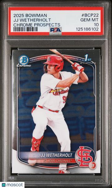 2025 Bowman Chrome Prospects JJ Wetherholt #BCP22 PSA 10