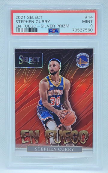 STEPHEN CURRY 2021 Panini Select En Fuego SILVER PRIZM #14 PSA 9 MINT Warriors