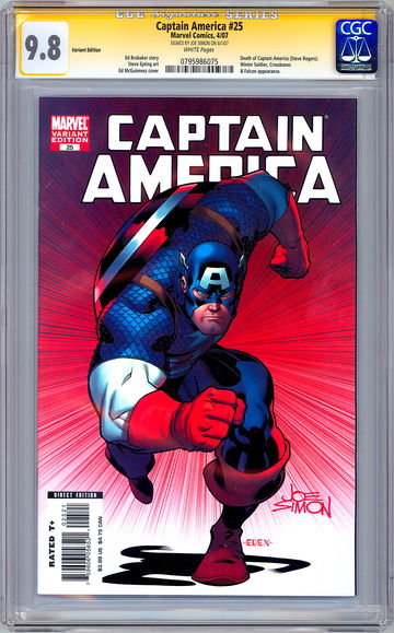 CAPTAIN AMERICA #25 CGC-SS 9.8 VARIANT SIGNED BY CAP CREATOR JOE SIMON 1913-2011
