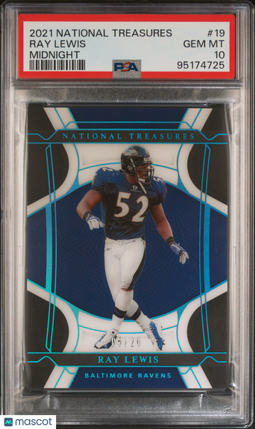 2021 Panini National Treasures Ray Lewis #19 Midnight /20 PSA 10