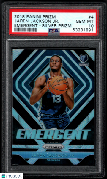 2018-19 Panini Prizm Jaren Jackson Jr. #4 Emergent Silver Parallel/Variety Rookie Insert PSA 10