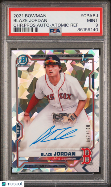 2021 Bowman Chrome Prospect Autographs Blaze Jordan #CPABJ CHR. Pros. Auto Atomic Refractor /100 PSA 9