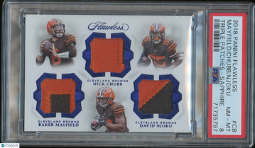 2018 Panini Flawless Triple Patches Baker Mayfield #CB Patch Rookie PSA 8 Panini Authentic