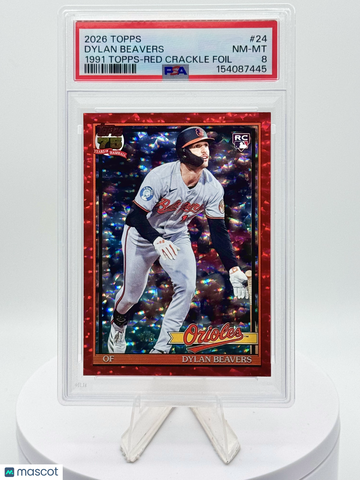 2026 Topps 1991 Topps Baseball Dylan Beavers #24 Red Crackle Foil /5 (RC) PSA 8