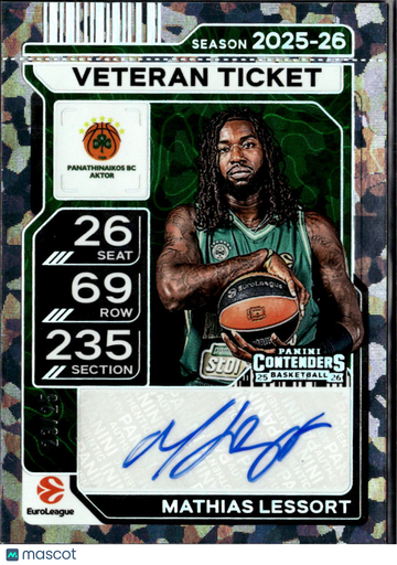 Mathias Lessort 2026 Panini Contenders Basketball Veteran Ticket Auto Panathinaikos BC Aktor