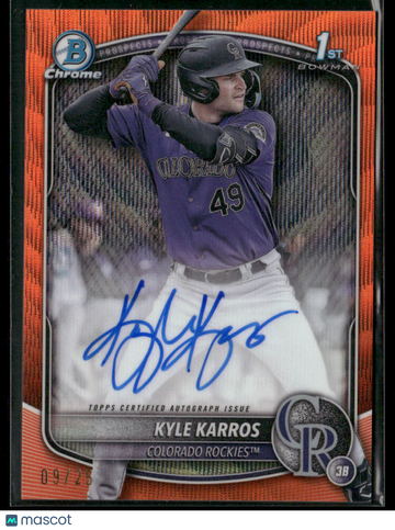 2025 Bowman Chrome Kyle Karros #CPA-KK Orange Wave /25 1st Bowman Auto Topps
