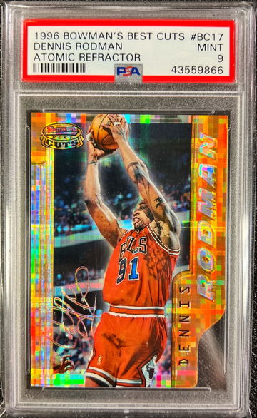1996 Bowman's Best Cuts Dennis Rodman Atomic Refractor PSA 9