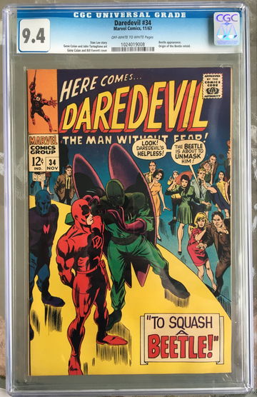 Daredevil #34 (1967) CGC 9.4 -- O/w to white pgs; Origin of the Beetle; Stan Lee