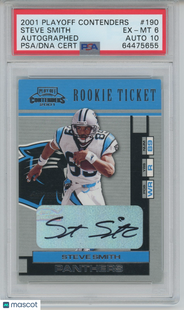 2001 Playoff Contenders Steve Smith #190 Playoff Ticket Rookie PSA 6 PSA/DNA Auto 10