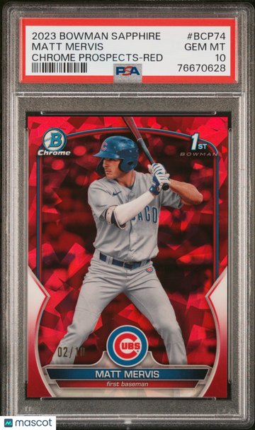2023 Bowman Sapphire Edition Chrome Prospects Matt Mervis #BCP74 Red /10 PSA 10