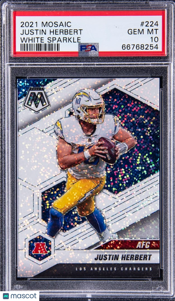 2021 Panini Mosaic Justin Herbert #224 White Sparkle Short Print PSA 10