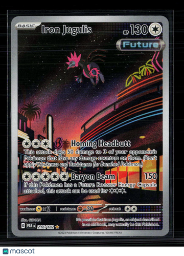 2023 Pokemon Paradox Rift Iron Jugulis Holo Secret Rare #216/182 Trading Card