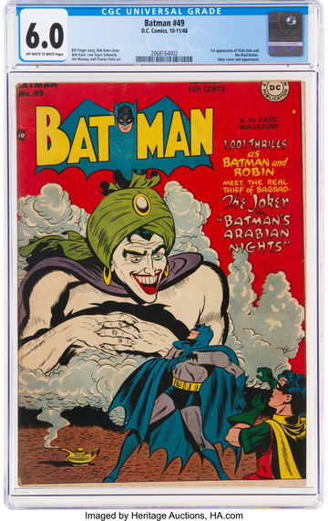 BATMAN #49 * DC * 1948 * JOKER COVER & APPEARANCE* 1ST VICKI VALE & MAD-HATTER *CGC 6 * OW/W PAGES