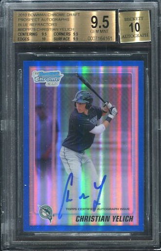 2010 Bowman Chrome Draft Prospect Auto Christian Yelich Blue Refractor 9.5
