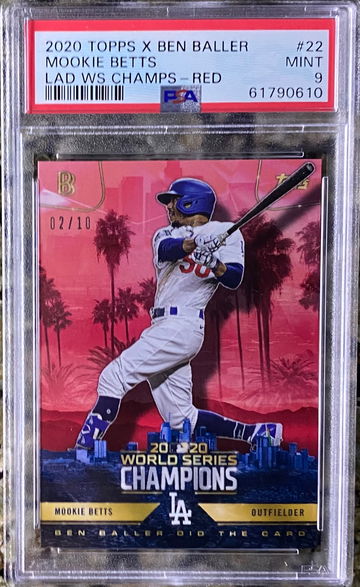 2020 Topps X Ben Baller LAD WS Champs Mookie Betts Red # 2/10 PSA 9