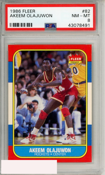1986 FLEER AKEEM OLAJUWON #82 PSA 8 NM-MT RC ROOKIE