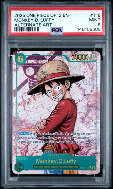 2025 One Piece Carrying On His Will Alternate Art Monkey D. Luffy #OP13-118 PSA 9