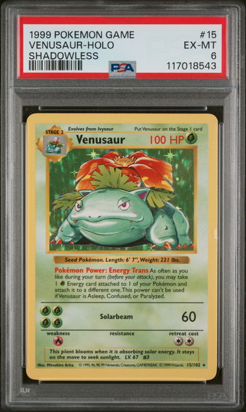1999 Pokemon #15/102 Venusaur Base Set PSA 6