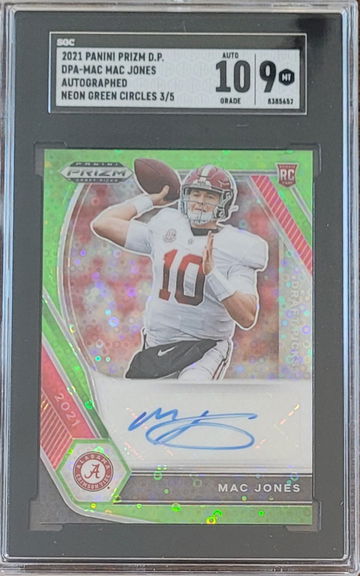 2021 Panini Prizm D.P. Mac Jones Neon Green Circles Auto /5 SGC 10/9